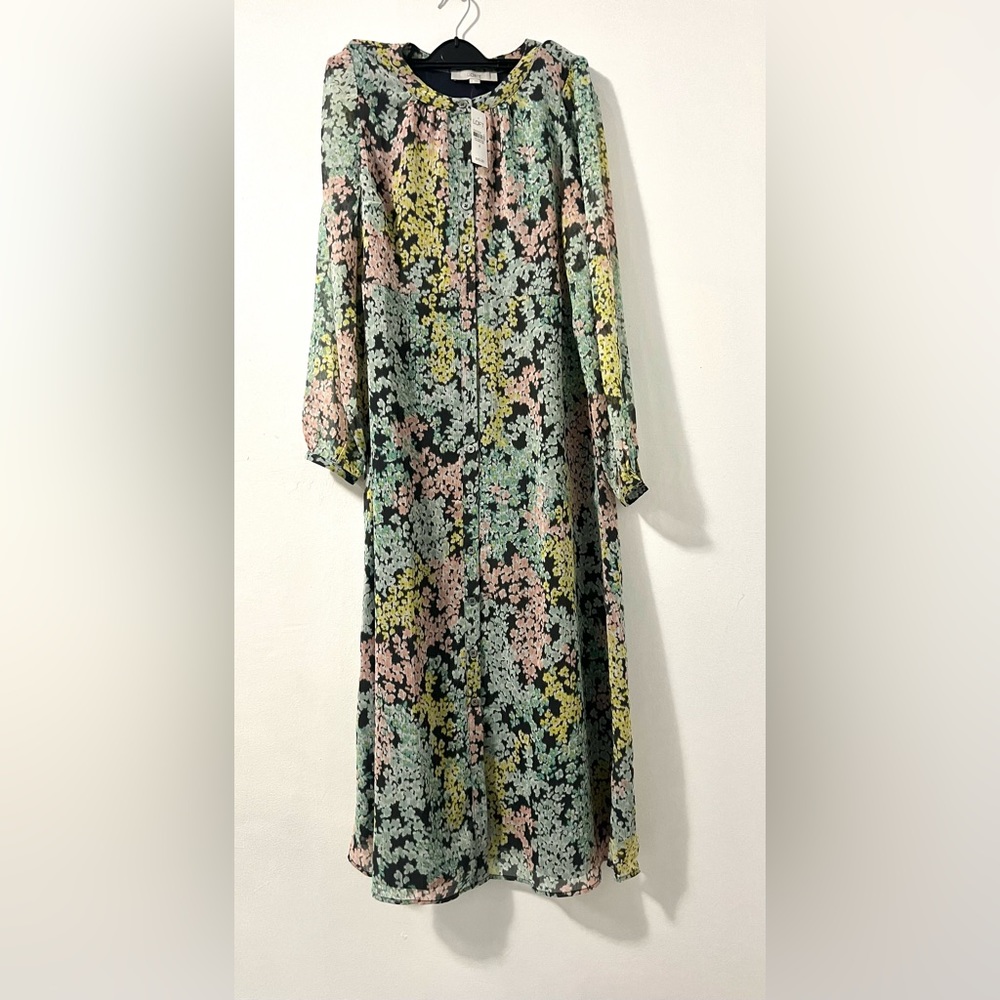 Nwt Loft Women's Multi-Color Floral Long-sleeve Lined Dress Size 6